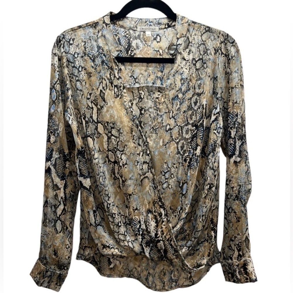 Olivia Graye‎ Metallic Snake Print Wrap Blouse Size XS